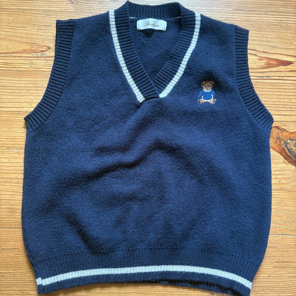 Shein Alicedudu navy blue varsity teddy‎ bear sweater vest SIZE L